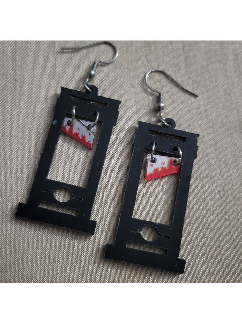 Black "bloody" guillotine acrylic earrings